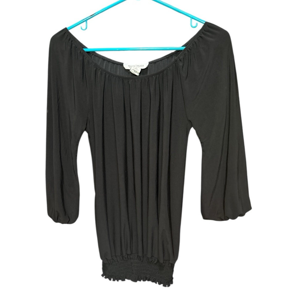 White House Black Market Black Pleated 3/4 Sleeve Blouse
